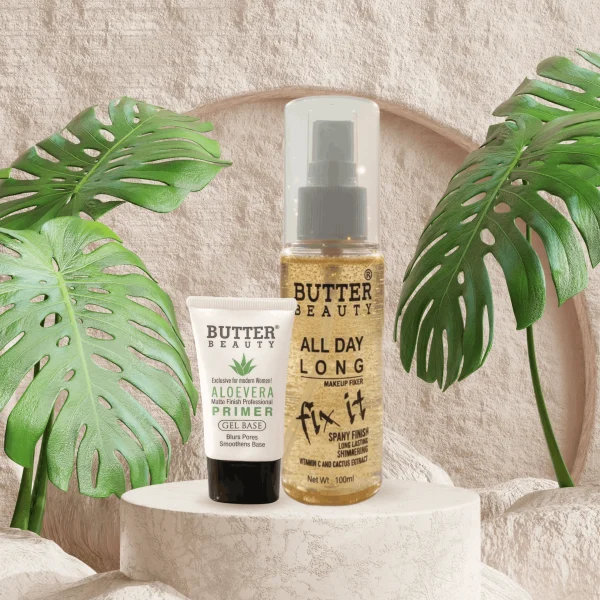 Aloe Vera Gel Primer & All Day Long Golden Makeup Fixer Combo