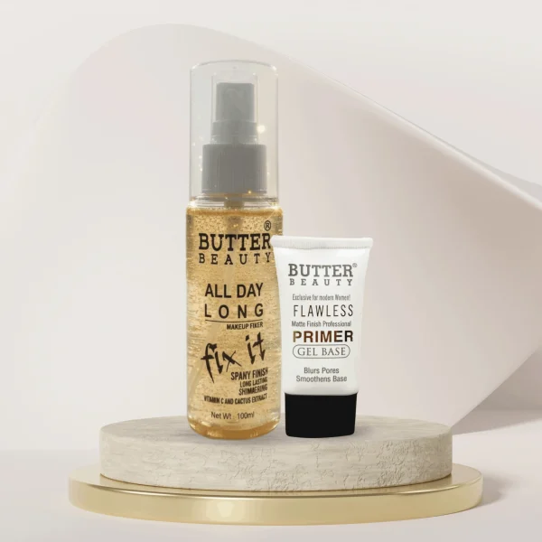 Flawless Gel Primer & All Day Long Golden Makeup Fixer Combo